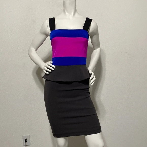 Jay Godfrey Avanti Peplum Colorblock Dress Size 0 - Picture 1 of 6